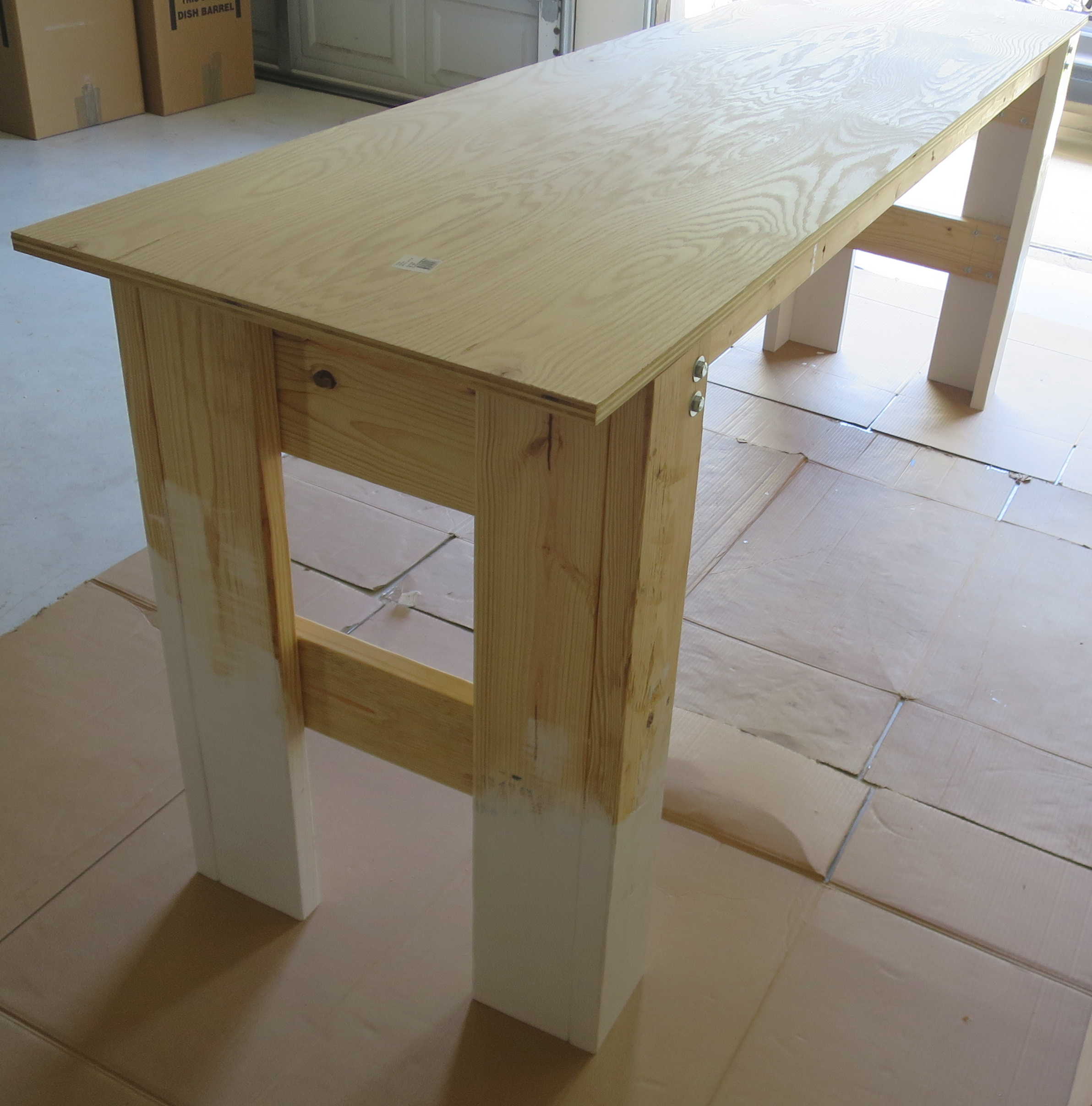 Table assembled with table top prior to wood screws